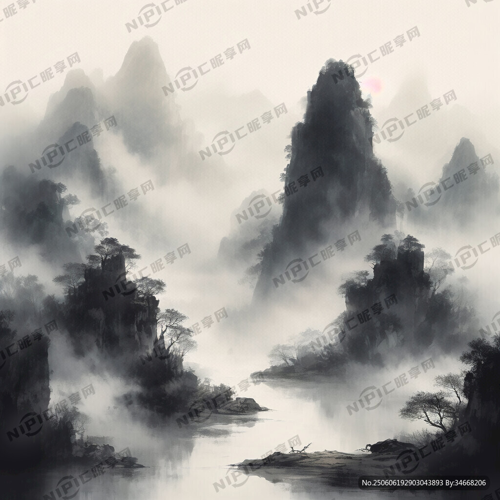 山谷 中国风 中国画 山水