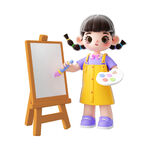 小女孩专注画画瞬间