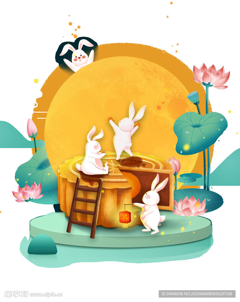 玉兔捣药中秋奇幻场景