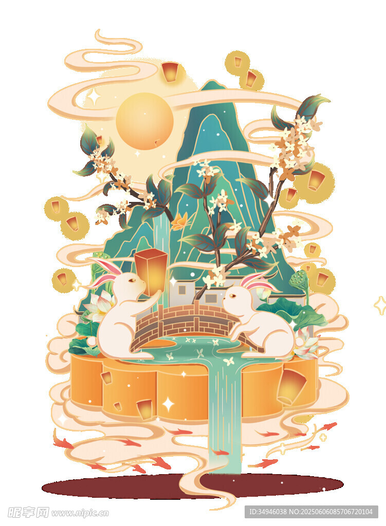 古风山水庭院插画意境美