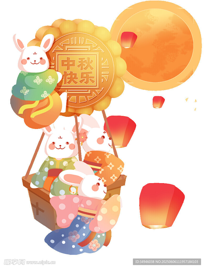 玉兔乘热气球庆中秋
