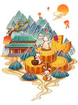 玉兔赏景古风插画
