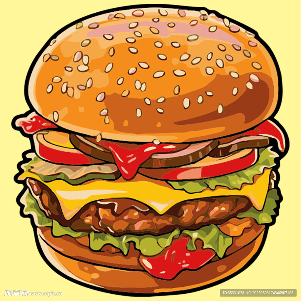 美味汉堡卡通插画