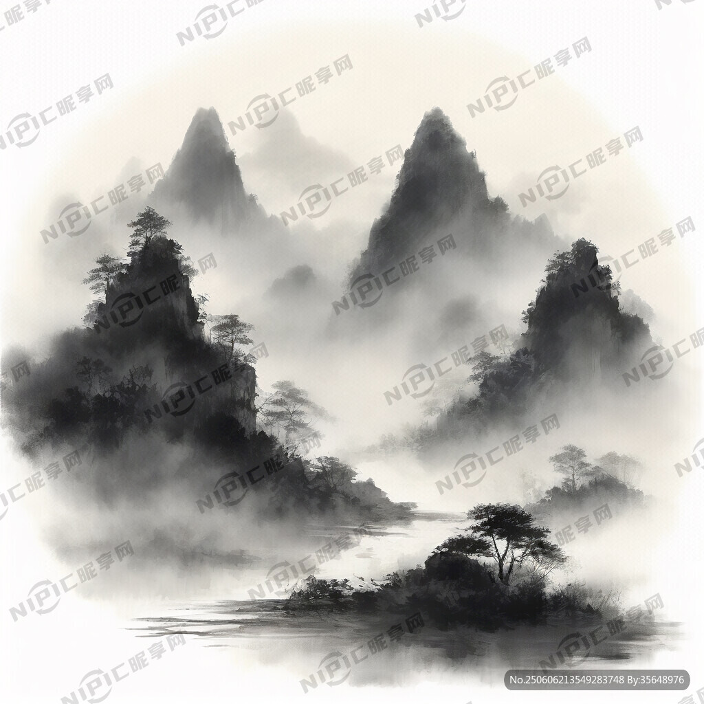 山谷 中国风 中国画 山水