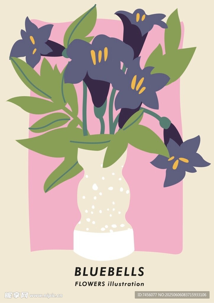 花瓶中的蓝铃花插画