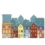 多彩小镇雪景插画