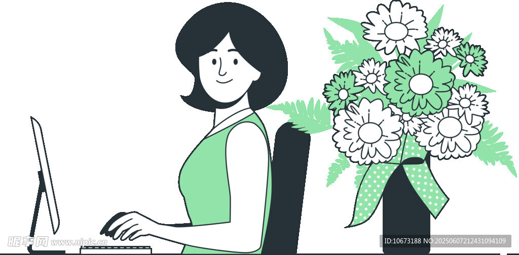 办公女性与美丽花束