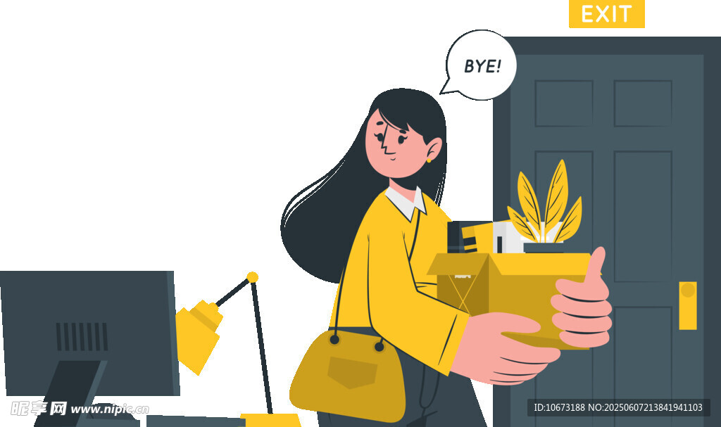 女子离职抱物走出办公室