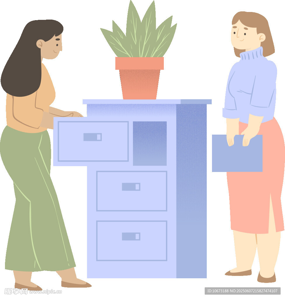 两位女士搬运柜子与盆栽