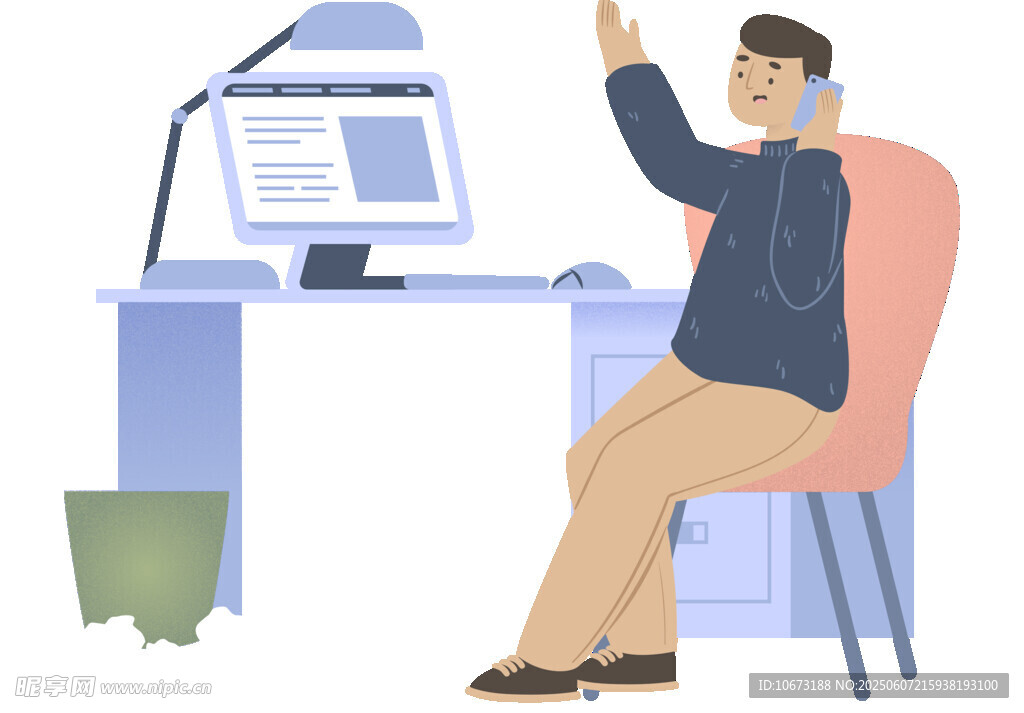 男子办公时举手示意