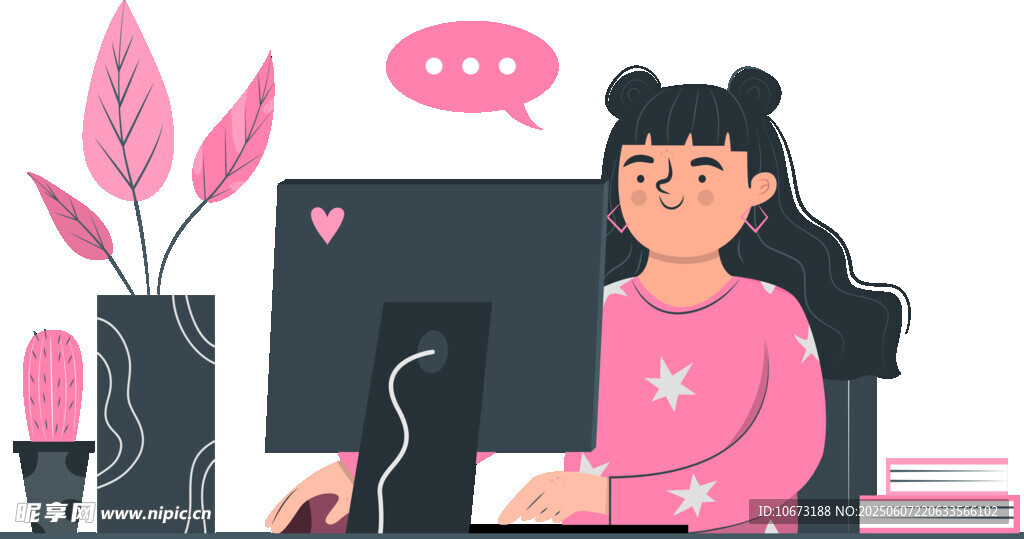 女孩专注于电脑前工作