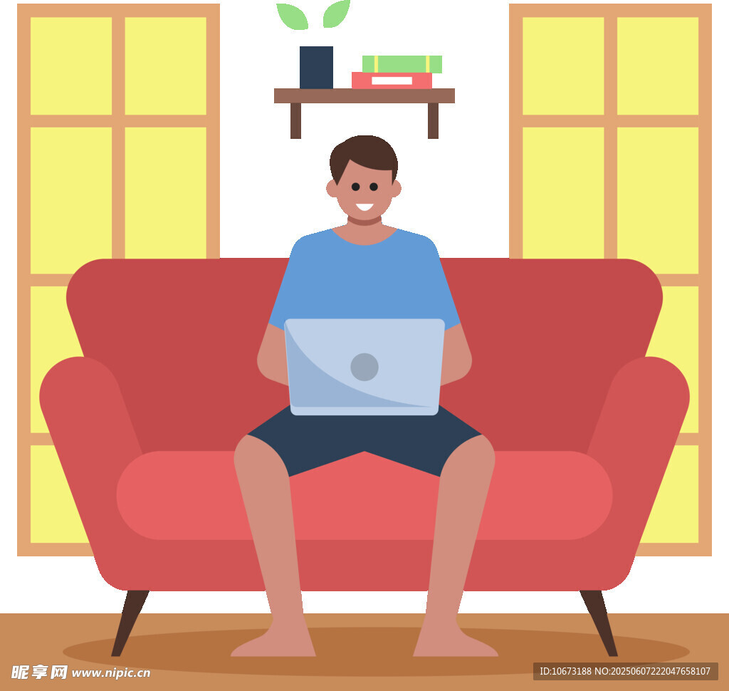 男子沙发上惬意使用笔记本