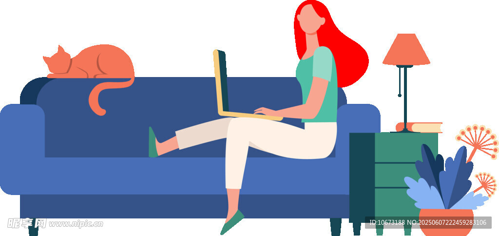 女子沙发上惬意用笔记本