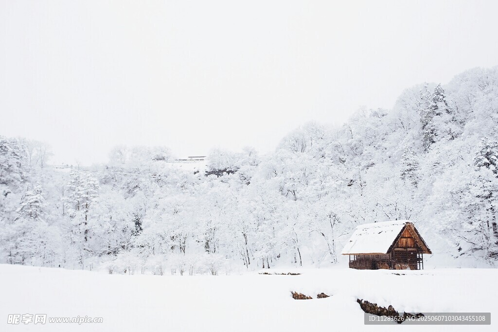 雪覆山村美景