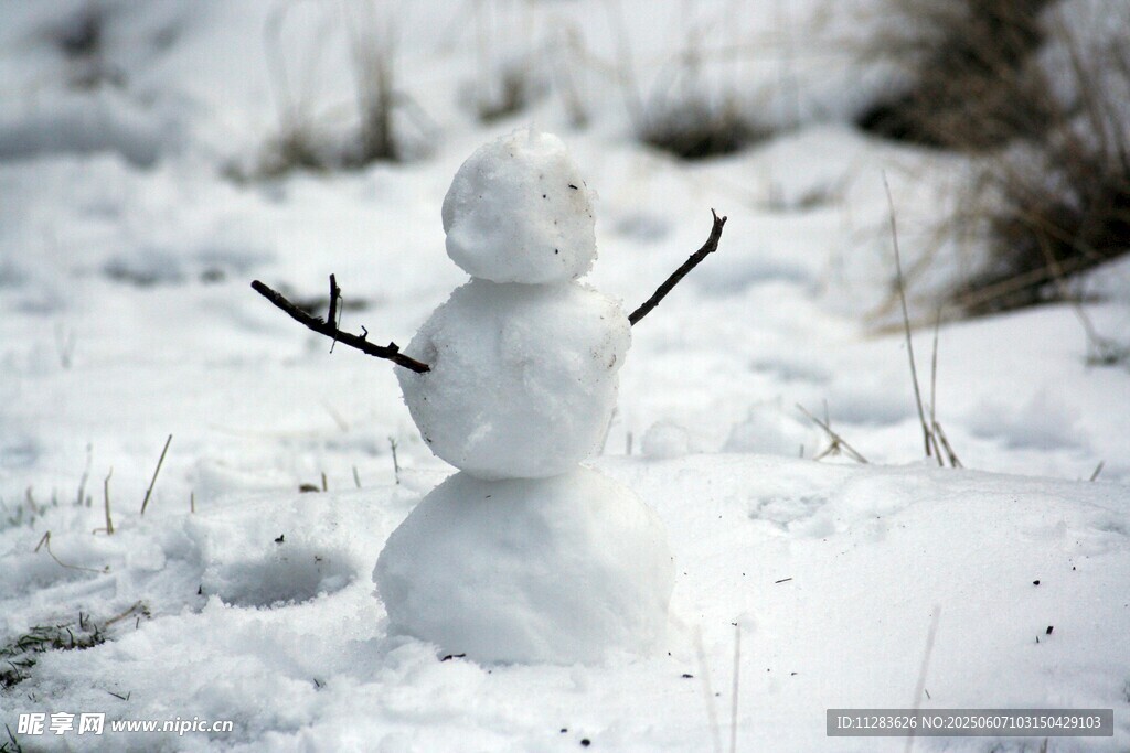 雪地中的可爱小雪人