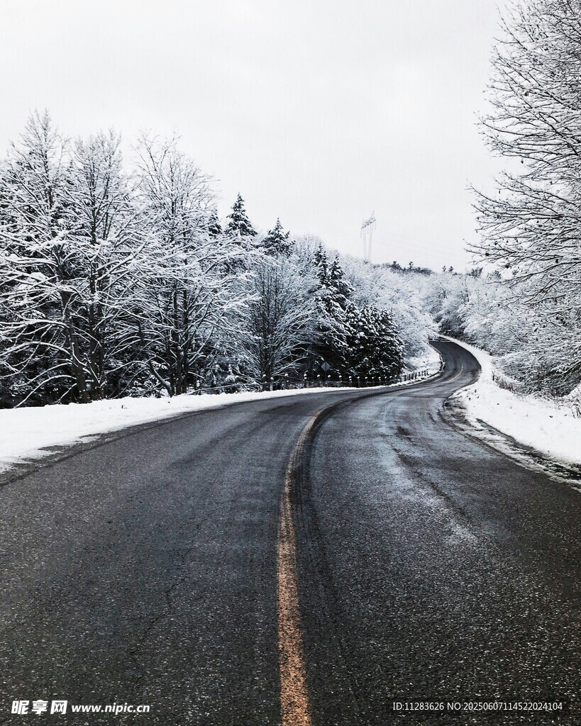 冬日雪覆公路美景