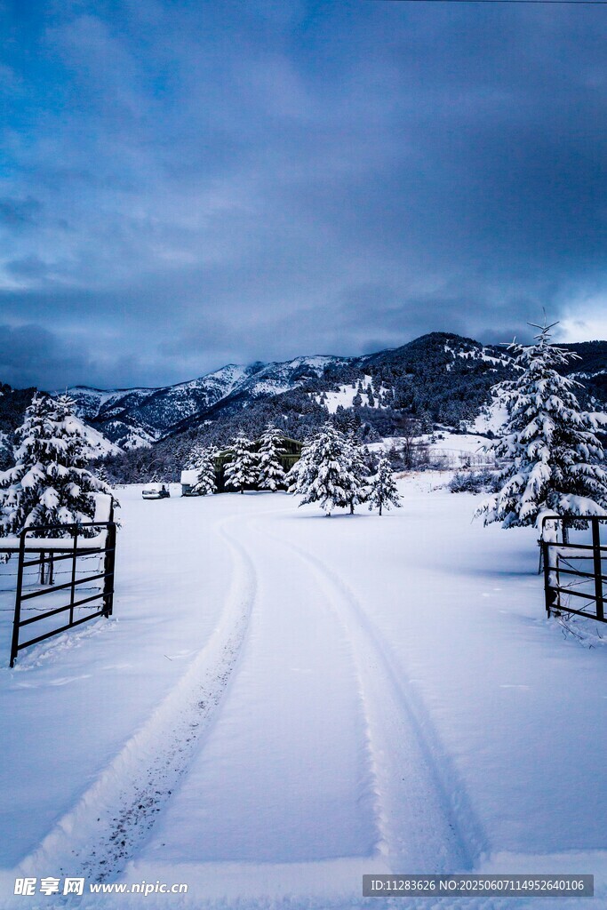 冬日雪中小屋美景