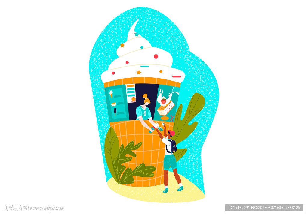女孩与冰淇淋屋的奇幻场景