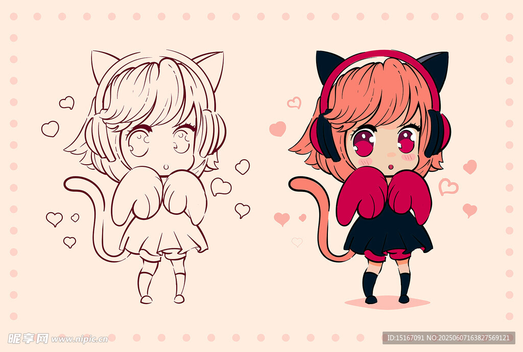 可爱猫耳少女插画形象