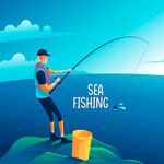 海边垂钓者插画