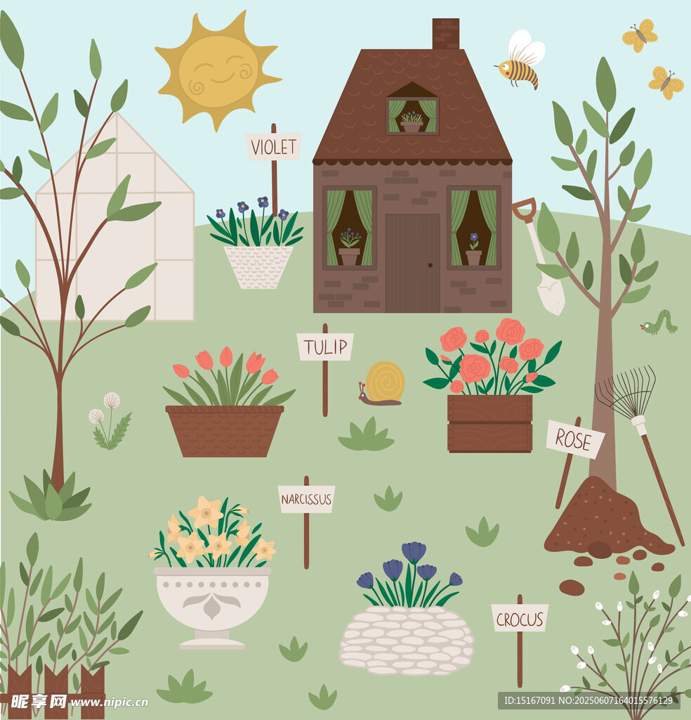 田园小屋旁的缤纷花园