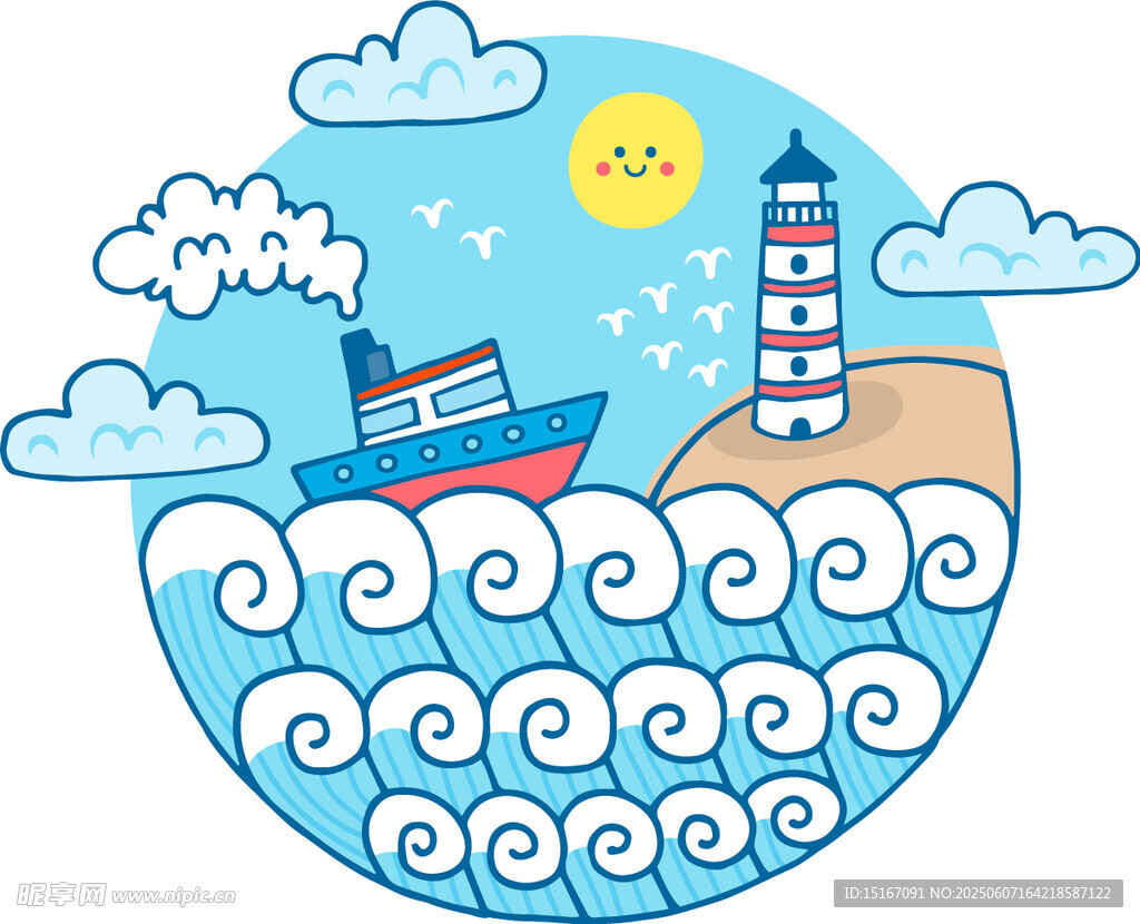 海上灯塔与航行船只