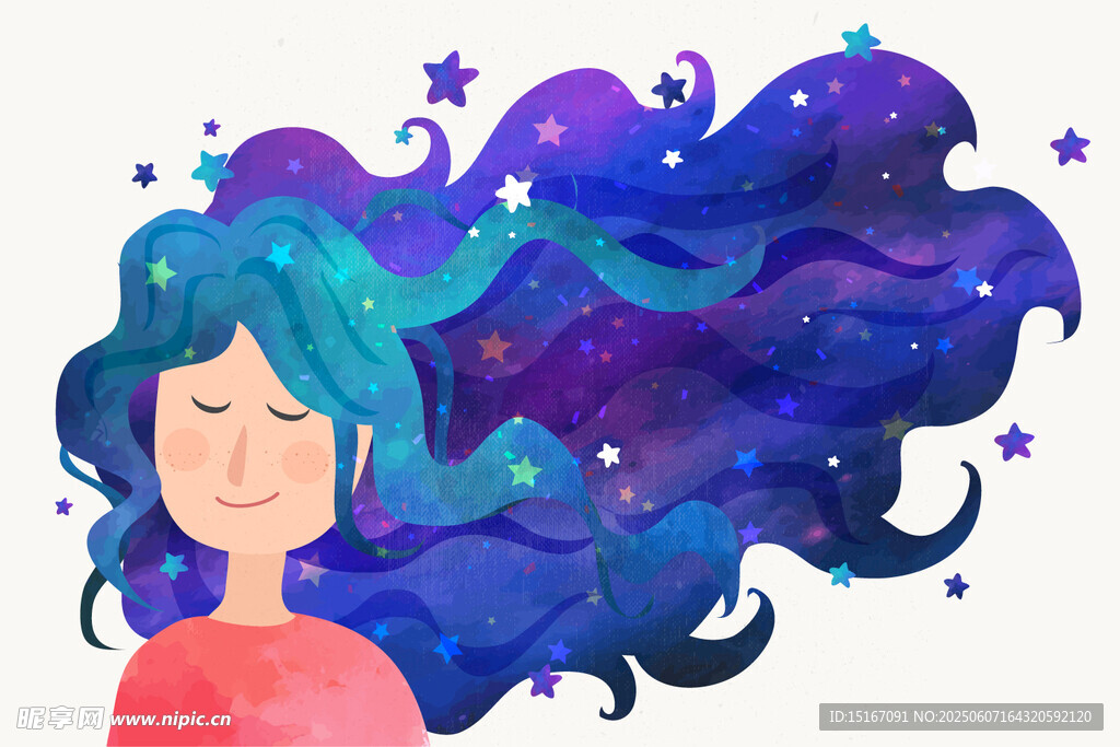 梦幻长发女孩的星空遐想