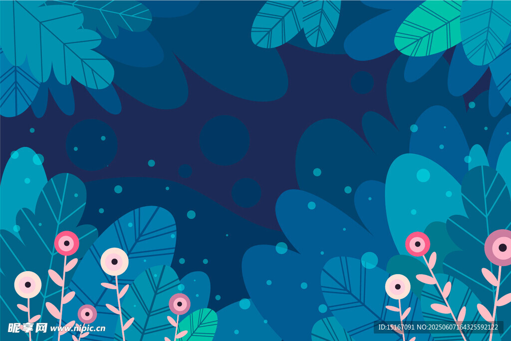 梦幻森林花卉插画场景