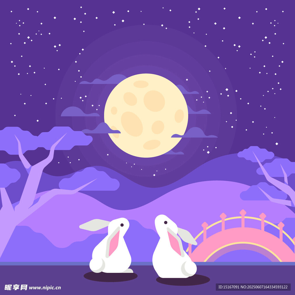 月夜下的双兔与梦幻景致