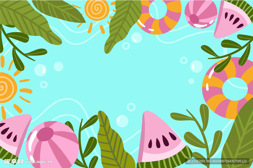 夏日泳池西瓜主题插画