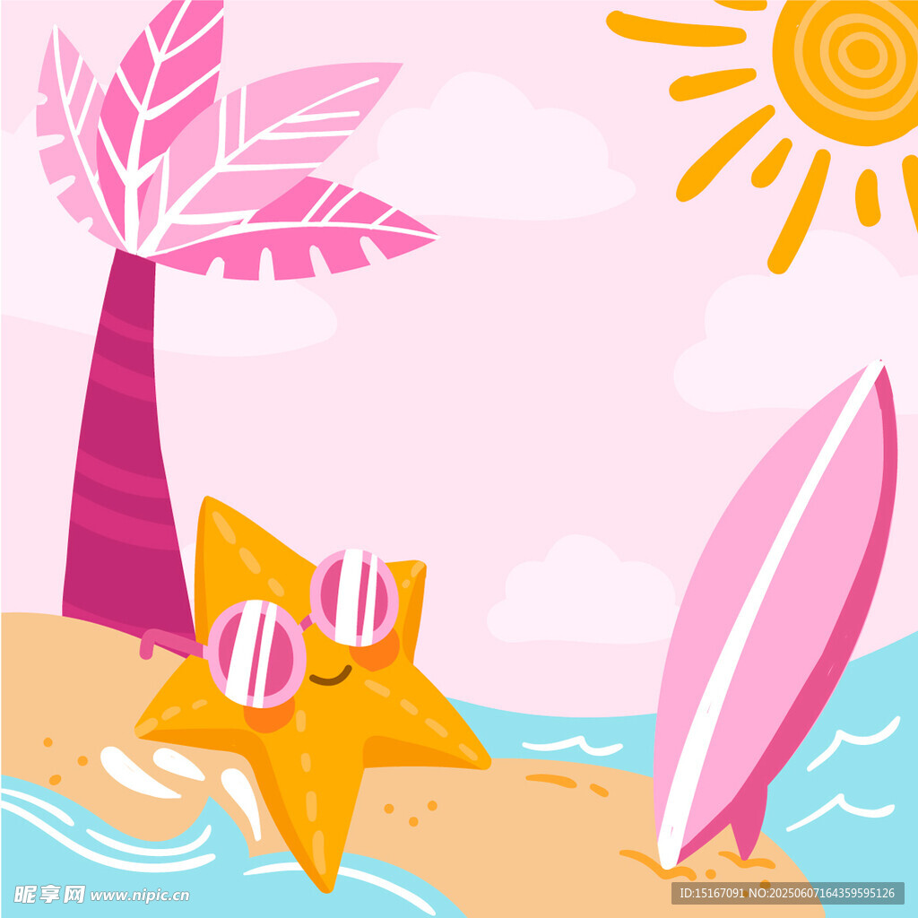 夏日海滩冲浪休闲场景