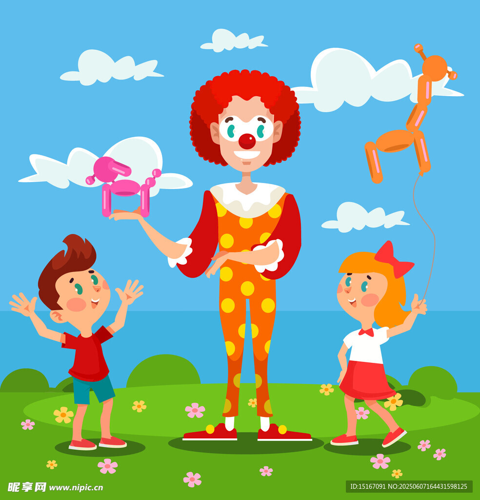 小丑与孩子欢乐互动场景