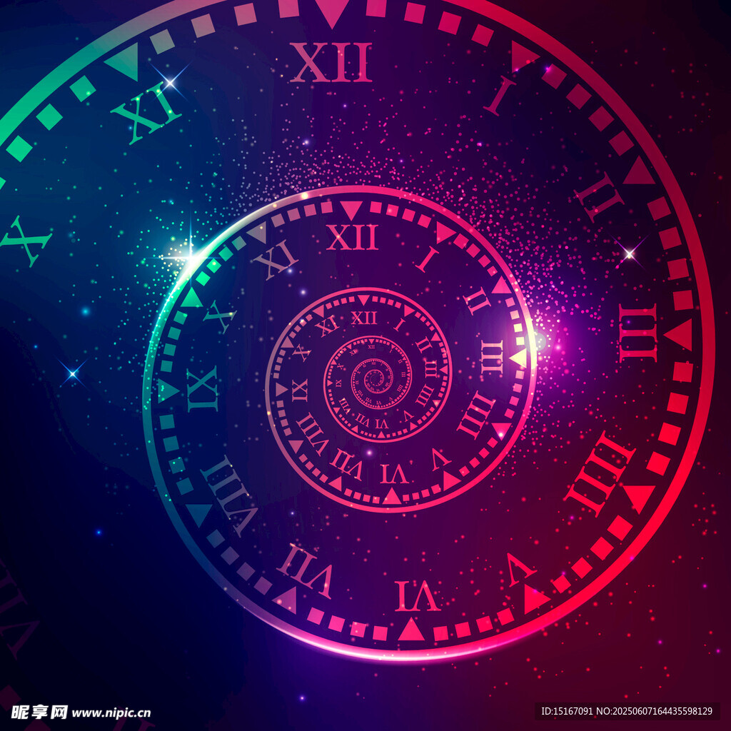 梦幻炫彩的神秘时钟图案