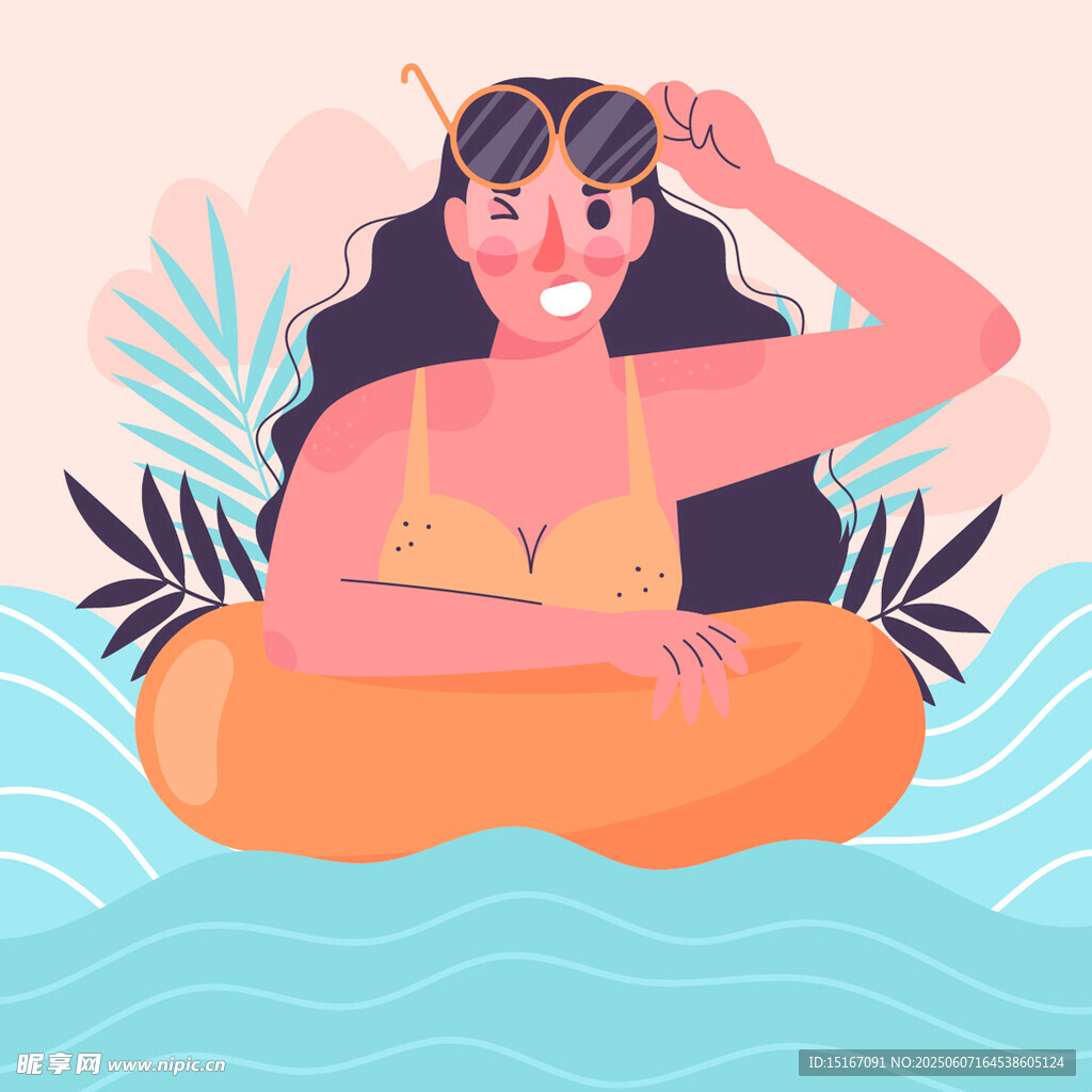 女孩惬意漂浮在水上