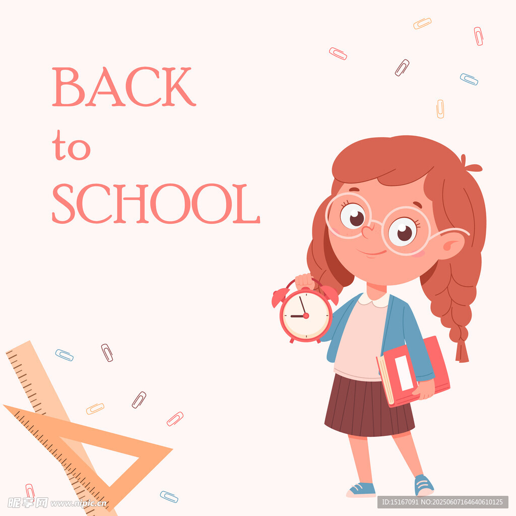 女孩准备返校上学开学插画