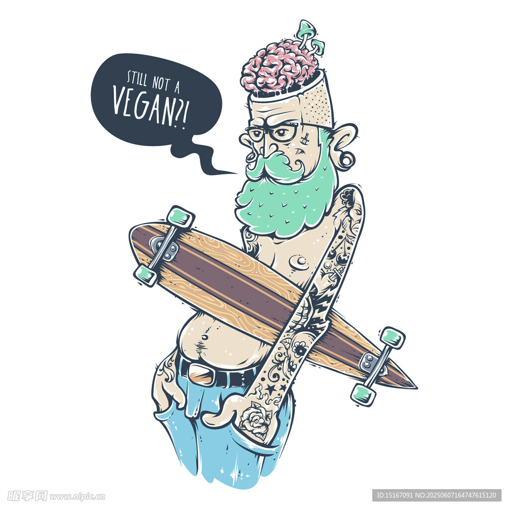 潮流滑板人物创意插画