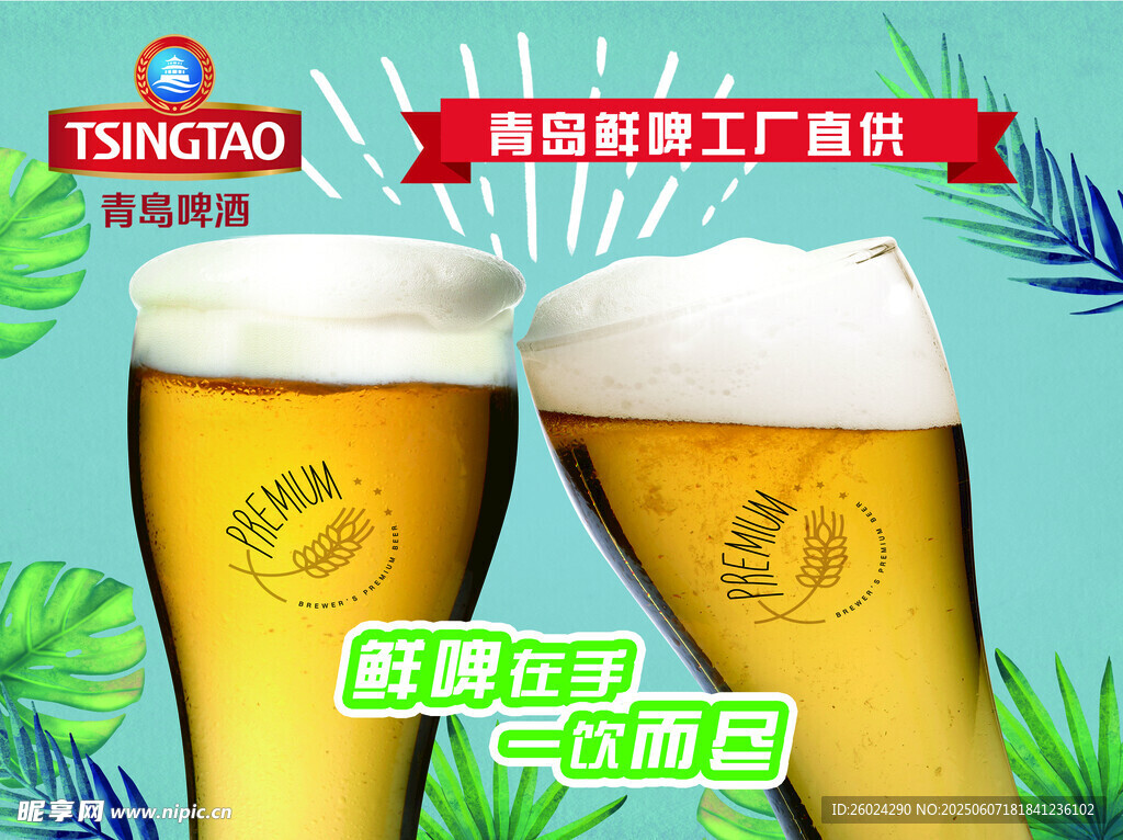 青岛纯生啤酒举杯畅饮