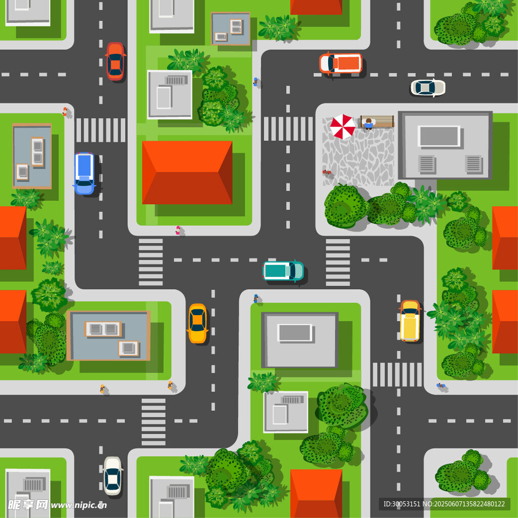 俯视视角城市道路场景图