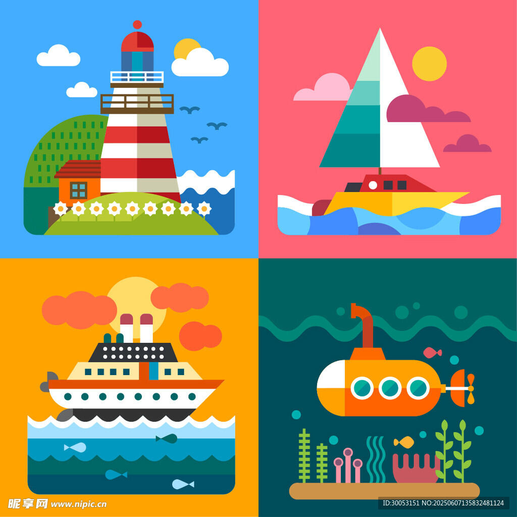 海洋航行元素插画