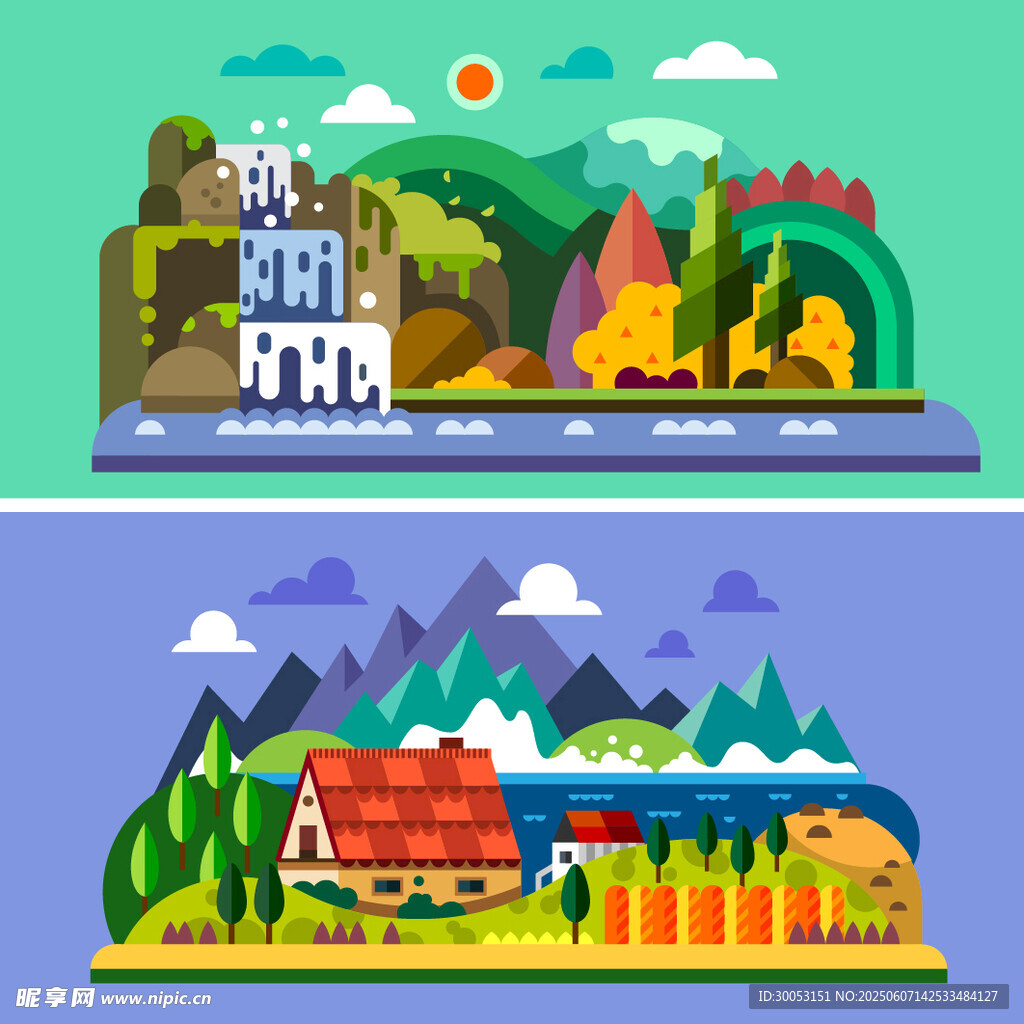 乡村与自然风景插画