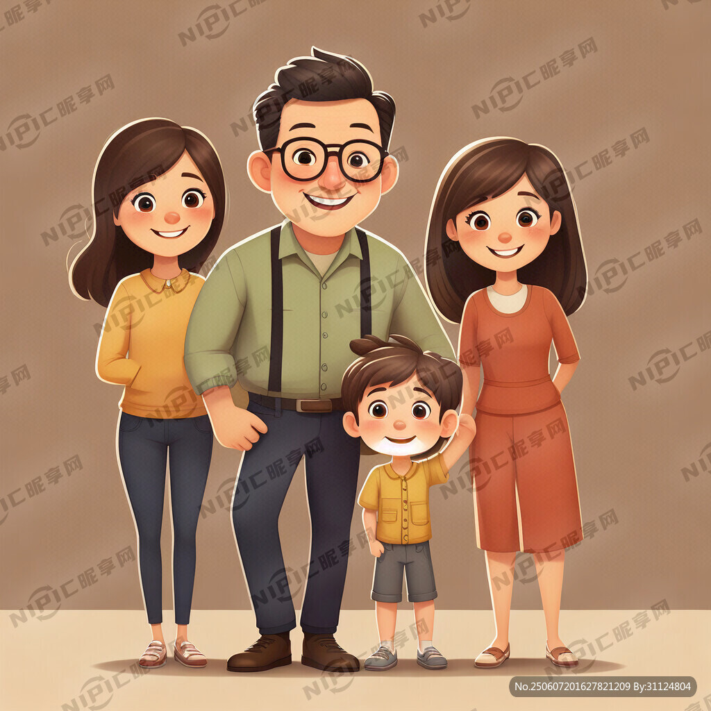 卡通全家福 人物包含爸爸 妈妈