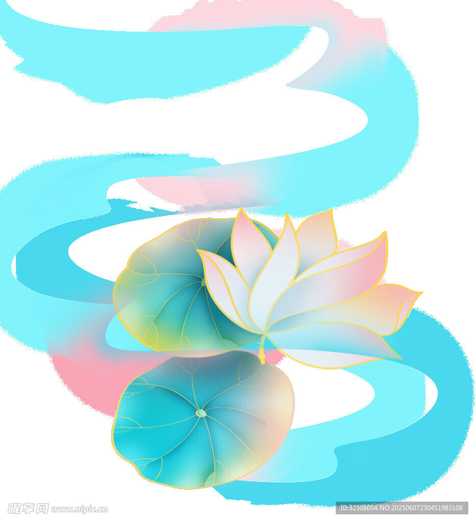 水墨风莲花与蜿蜒水纹
