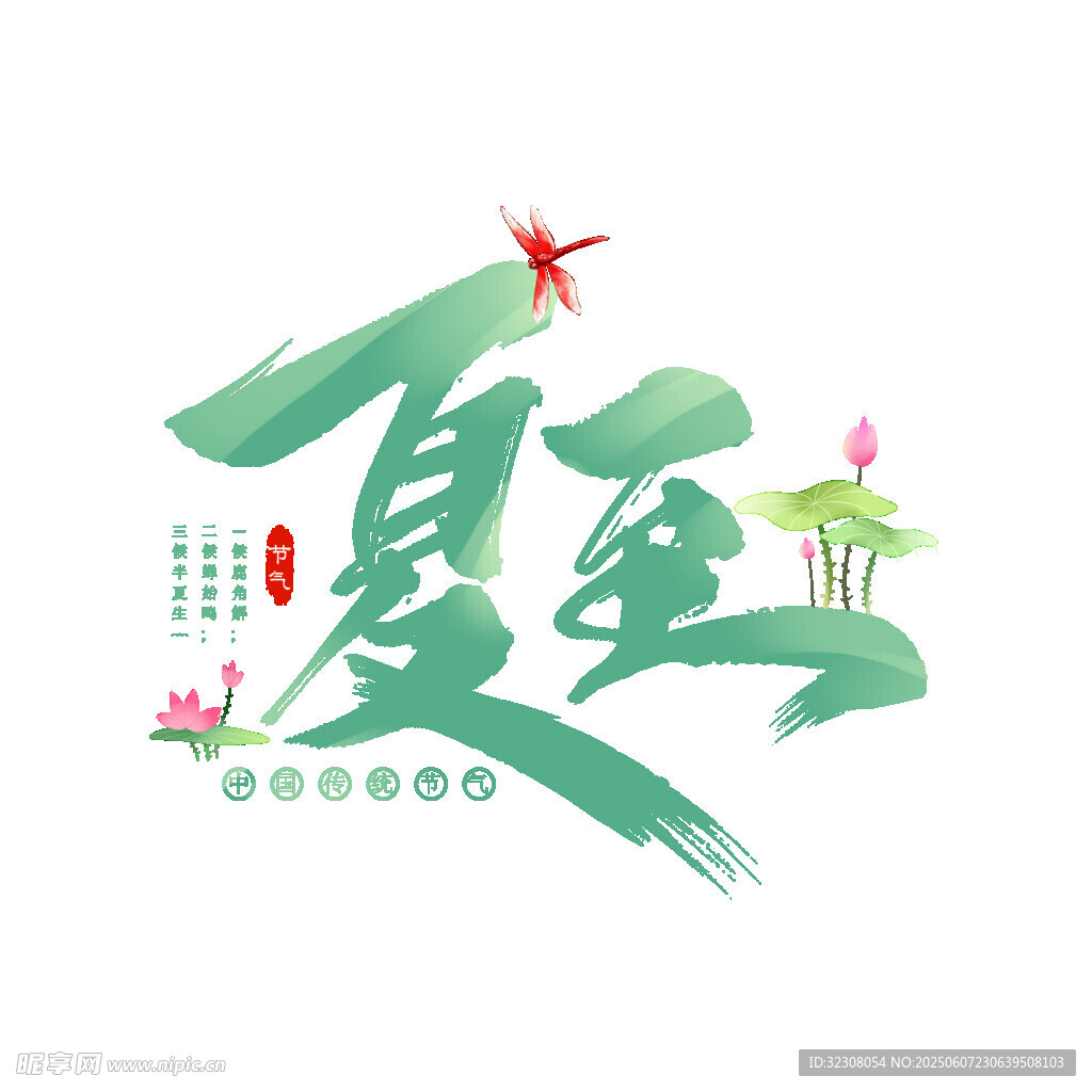 夏至节气艺术字体插画