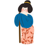 持杖和服女子插画