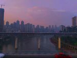 城市河畔黄昏美景