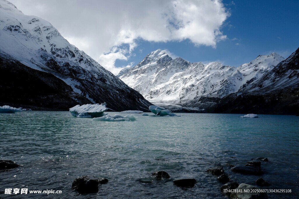 壮丽雪山下的静谧湖水