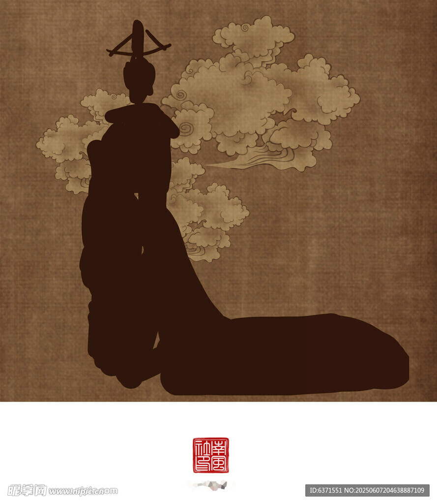 古风女子剪影 云纹背景