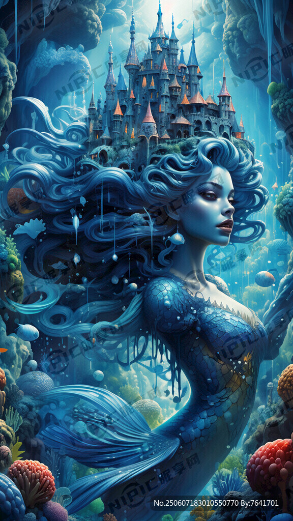 蓝色系  色彩丰富 海底城堡