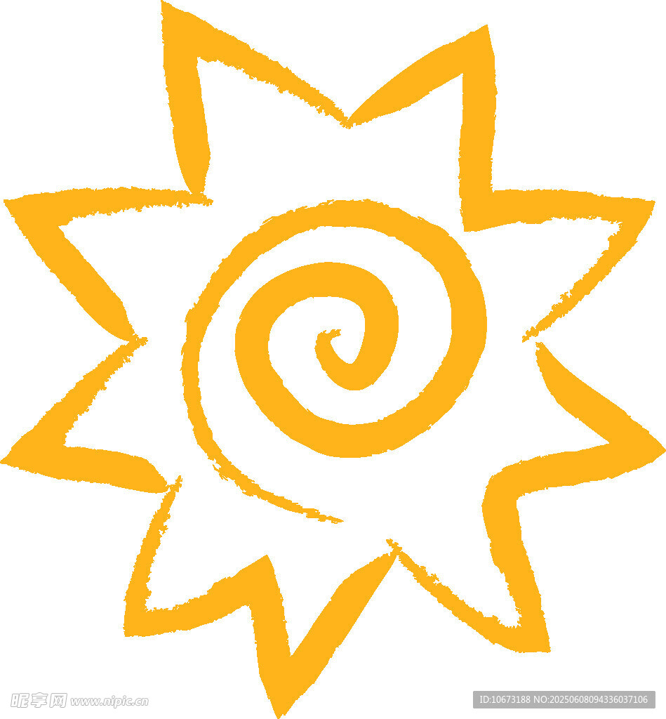手绘黄色螺旋花纹太阳图案