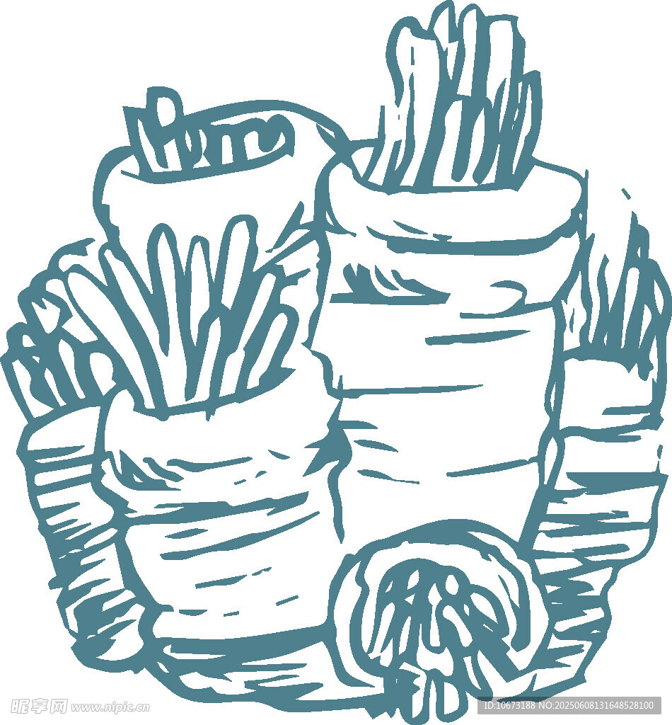 手绘薯条堆叠插画